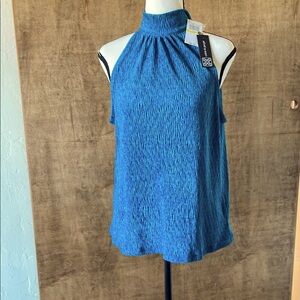 Cable & Gauge Blue Ruffled Sleeveless Tank Top